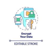 Data encryption concept icon. Personal information protection online abstract idea thin line illustration. Safe internet surfing. Vector isolated outline color drawing. Editable stroke