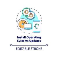 icono del concepto de instalación de actualizaciones del sistema operativo. actualización de software de dispositivos regulares idea abstracta ilustración de línea delgada. seguridad de datos dibujo de color de contorno aislado vectorial. trazo editable vector