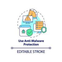 icono del concepto de protección antimalware. defensa contra software malicioso idea abstracta ilustración de línea delgada. tecnología de seguridad de datos personales. dibujo de color de contorno aislado vectorial. trazo editable vector