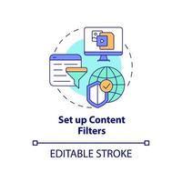 Content filters set up concept icon. Restriction of access to chosen information types abstract idea thin line illustration. Privacy save. Vector isolated outline color drawing. Editable stroke