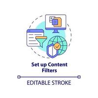 los filtros de contenido configuran el icono del concepto. restricción de acceso a los tipos de información elegidos ilustración de línea fina de idea abstracta. ahorro de privacidad. dibujo de color de contorno aislado vectorial. trazo editable vector