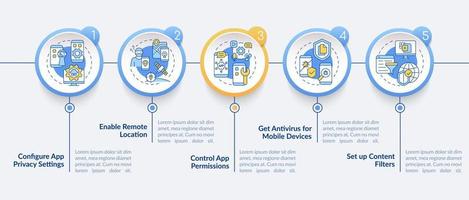 Keeping online privacy vector infographic template. Data presentation outline design elements. Data visualization with five steps. Process timeline info chart. Workflow layout with line icons