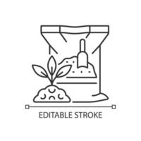 Dry fertilizer linear icon. Mixture of supplements for plants and crops. Chemical nutrients. Thin line customizable illustration. Contour symbol. Vector isolated outline drawing. Editable stroke