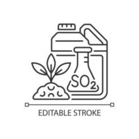 Sulphur fertilizer linear icon. Plants and crop nourishing. Growth and fertility increasing. Thin line customizable illustration. Contour symbol. Vector isolated outline drawing. Editable stroke