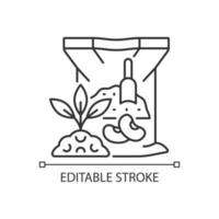 Soybean meal linear icon. Organic supplement. Rich in phosphorus. Powder additive for ground. Thin line customizable illustration. Contour symbol. Vector isolated outline drawing. Editable stroke