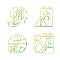 Recycling world industry gradient linear vector icons set. Make money on used batteries. E-waste processing rate. Thin line contour symbols bundle. Isolated outline illustrations collection