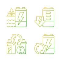 Battery reuse gradient linear vector icons set. Prevent environment contamination. Electronic waste recycling station. Thin line contour symbols bundle. Isolated outline illustrations collection