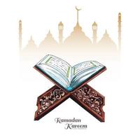 hermoso ramadán kareem libro sagrado del corán para el fondo de vacaciones musulmanas vector