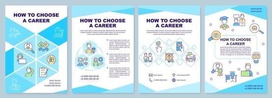 How to choose career blue brochure template. Decision after graduation. Leaflet design with linear icons. 4 vector layouts for presentation, annual reports. Arial-Black, Myriad Pro-Regular fonts used