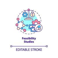 Feasibility studies concept icon. Information analyzing. Type of clinical trials abstract idea thin line illustration. Isolated outline drawing. Editable stroke. Arial, Myriad Pro-Bold fonts used vector