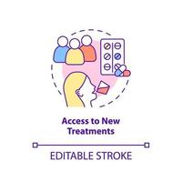Access to new treatments concept icon. Clinical trials advantage for participant abstract idea thin line illustration. Isolated outline drawing. Editable stroke. Arial, Myriad Pro-Bold fonts used