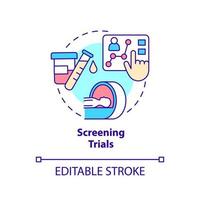 Screening trials concept icon. Patient examining. Type of clinical studies abstract idea thin line illustration. Isolated outline drawing. Editable stroke. Arial, Myriad Pro-Bold fonts used vector