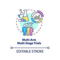 Multi-arm multi-stage trials concept icon. Healthcare testing. Clinical studies type abstract idea thin line illustration. Isolated outline drawing. Editable stroke. Arial, Myriad Pro-Bold fonts used vector