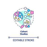 Cohort studies concept icon. Test of patient group. Clinical trials type abstract idea thin line illustration. Isolated outline drawing. Editable stroke. Arial, Myriad Pro-Bold fonts used vector