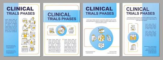 Phases of clinical trials blue brochure template. Healthcare tests. Leaflet design with linear icons. 4 vector layouts for presentation, annual reports. Arial, Myriad Pro-Regular fonts used