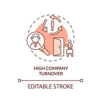 High company turnover terracotta concept icon. Warning sign in recruitment interview abstract idea thin line illustration. Isolated outline drawing. Editable stroke. Arial, Myriad Pro-Bold fonts used vector