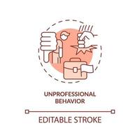 Unprofessional behavior terracotta concept icon. Warning in recruitment interview abstract idea thin line illustration. Isolated outline drawing. Editable stroke. Arial, Myriad Pro-Bold fonts used vector