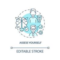 Assess yourself turquoise concept icon. Step to select career path abstract idea thin line illustration. Planning future. Isolated outline drawing. Editable stroke. Arial, Myriad Pro-Bold fonts used vector