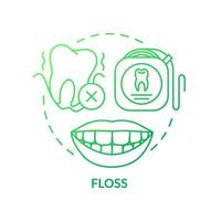 Icono de concepto de gradiente verde de dientes de hilo dental. buena higiene dental idea abstracta ilustración de línea delgada. eliminando la comida y la placa entre los dientes. dibujo de contorno aislado. innumerables fuentes pro-bold utilizadas vector