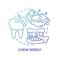 Chew wisely blue gradient concept icon. Veneers maintenance abstract idea thin line illustration. Protection against tooth decay. Isolated outline drawing. Myriad Pro-Bold font used vector