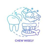 mastique sabiamente el icono de concepto de gradiente azul. mantenimiento de carillas idea abstracta ilustración de línea delgada. protección contra la caries dental. dibujo de contorno aislado. innumerables fuentes pro-bold utilizadas vector