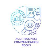 Audit business communication tools blue gradient concept icon. Choose channels. Move to UCaaS system abstract idea thin line illustration. Isolated outline drawing. Myriad Pro-Bold fonts used vector