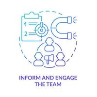 Inform and engage team blue gradient concept icon. Communication infrastructure. Move to UCaaS abstract idea thin line illustration. Isolated outline drawing. Myriad Pro-Bold fonts used vector