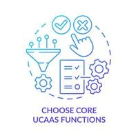 Choose core UCaaS functions blue gradient concept icon. Technology integration. Communication platform abstract idea thin line illustration. Isolated outline drawing. Myriad Pro-Bold fonts used vector