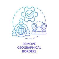 eliminar fronteras geográficas icono de concepto de degradado azul. conexión mundial. beneficios del sistema ucaas idea abstracta ilustración de línea delgada. dibujo de contorno aislado. innumerables fuentes pro-negrita utilizadas vector