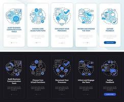 cómo pasar al modo de día y noche de ucaas incorporando la pantalla de la aplicación móvil. tutorial 5 pasos páginas de instrucciones gráficas con conceptos lineales. interfaz de usuario, ux, plantilla de interfaz gráfica de usuario. innumerables fuentes pro-negrita y regulares utilizadas vector