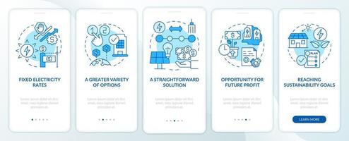 Ventajas de la pantalla de la aplicación móvil de incorporación de ppa blue. Tutorial de beneficios para el cliente Páginas de instrucciones gráficas de 5 pasos con conceptos lineales. interfaz de usuario, ux, plantilla de interfaz gráfica de usuario. innumerables fuentes pro-negrita y regulares utilizadas vector