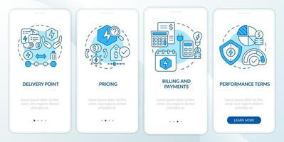 PPA sales blue onboarding mobile app screen. Financial terms walkthrough 4 steps graphic instructions pages with linear concepts. UI, UX, GUI template. Myriad Pro-Bold, Regular fonts used vector