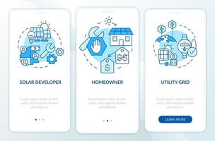 Los acuerdos de compra de energía proporcionan una pantalla de aplicación móvil de incorporación azul. ppa tutorial 3 pasos páginas de instrucciones gráficas con conceptos lineales. interfaz de usuario, ux, plantilla de interfaz gráfica de usuario. innumerables fuentes pro-negrita y regulares utilizadas vector