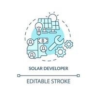 Solar developer turquoise concept icon. Renewable energy. Power purchase agreements abstract idea thin line illustration. Isolated outline drawing. Editable stroke. Arial, Myriad Pro-Bold fonts used vector