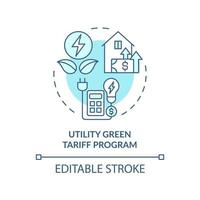 Utility Green Tariff program turquoise concept icon. Sustainable energy. Type of PPA abstract idea thin line illustration. Isolated outline drawing. Editable stroke. Arial, Myriad Pro-Bold fonts used vector