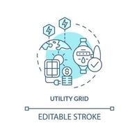 icono de concepto turquesa de red de servicios públicos. sistema de energía solar. acuerdos de compra de energía idea abstracta ilustración de línea delgada. dibujo de contorno aislado. trazo editable. arial, innumerables fuentes pro-bold utilizadas vector