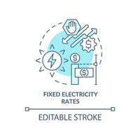 Fixed electricity rates turquoise concept icon. Price of electric energy. Pros of PPA abstract idea thin line illustration. Isolated outline drawing. Editable stroke. Arial, Myriad Pro-Bold fonts used vector