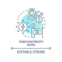 icono de concepto turquesa de tarifas eléctricas fijas. precio de la energía eléctrica. pros de ppa idea abstracta ilustración de línea delgada. dibujo de contorno aislado. trazo editable. arial, innumerables fuentes pro-bold utilizadas vector