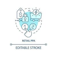 icono de concepto turquesa de ppa minorista. energia limpia. acuerdo de compra de energía definición idea abstracta ilustración de línea delgada. dibujo de contorno aislado. trazo editable. arial, innumerables fuentes pro-bold utilizadas vector