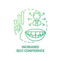 Increased self confidence green gradient concept icon. Aesthetic dentistry abstract idea thin line illustration. Improving smile and teeth strength. Isolated outline drawing. Myriad Pro-Bold font used vector