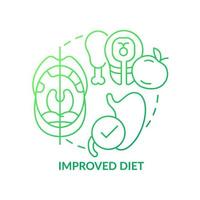 Improved diet green gradient concept icon. Tooth enhancement benefit abstract idea thin line illustration. Enhancing eating habits. Isolated outline drawing. Myriad Pro-Bold font used vector