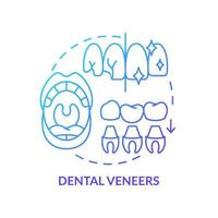 Dental veneers blue gradient concept icon. Aesthetic dentistry type abstract idea thin line illustration. Porcelain veneers installation. Isolated outline drawing. Myriad Pro-Bold font used vector
