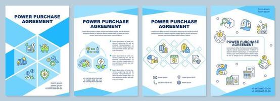 plantilla de folleto azul del acuerdo de compra de energía. servicio de energía. diseño de folletos con iconos lineales. 4 diseños vectoriales para presentación, informes anuales. arial-black, innumerables fuentes pro-regulares utilizadas vector