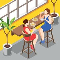 Meeting In Cafe Isometric Background vector