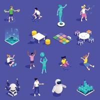 Colored Kindergarten Isometric Icon Set vector