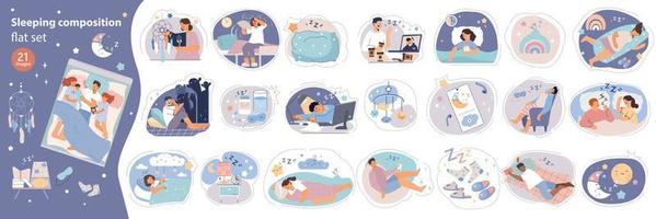 Sleeping Round Icons Collection vector