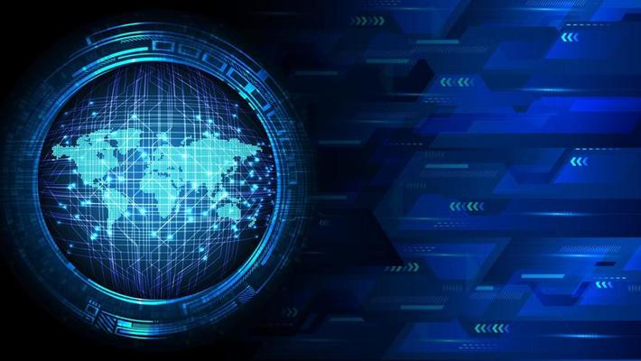 world binary circuit board future technology, blue hud cyber security concept background