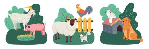 conjunto de iconos de animales de granja de colores vector