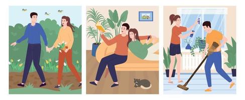 Couple Daily Life Cards Set vector