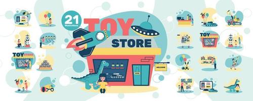 colección de iconos de tienda de juguetes vector